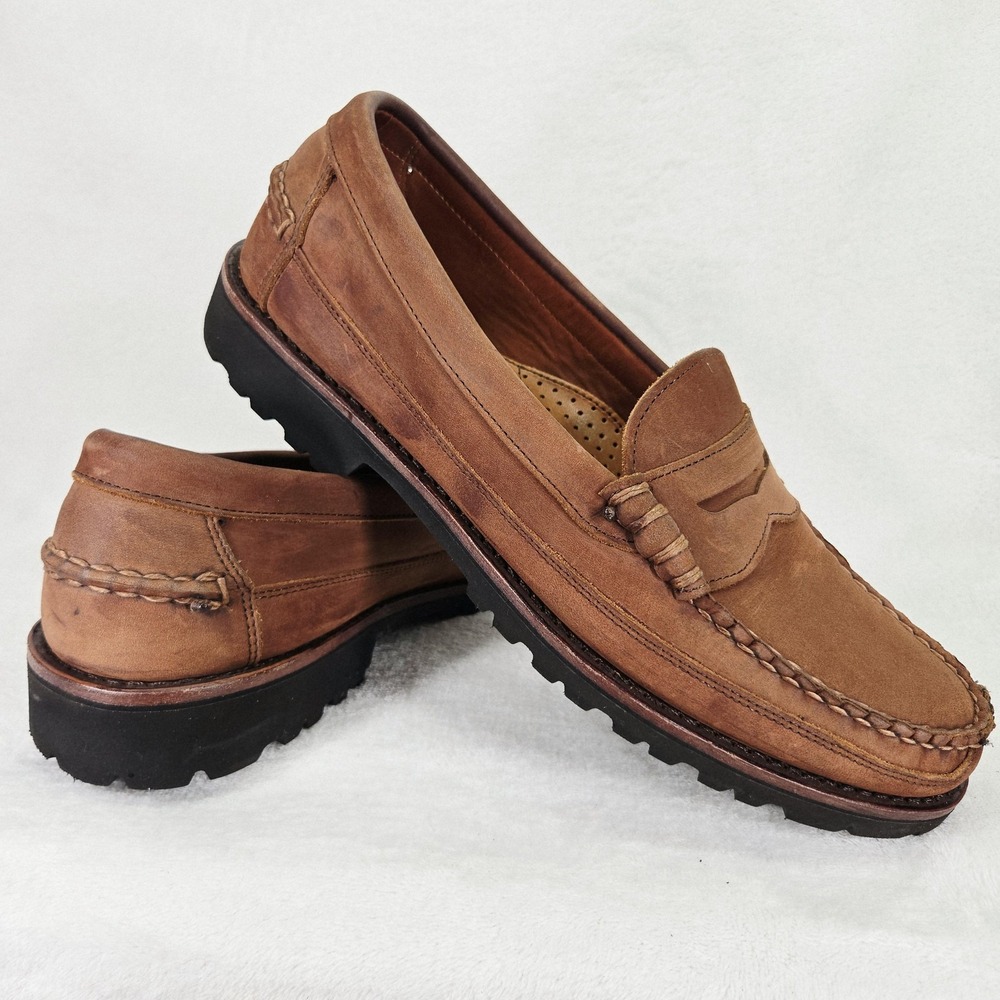 Allen Edmonds Shoe Mens 10.5 Brown Sequoia 1421 Nubuck Penny Loafer Lug Sole Moc